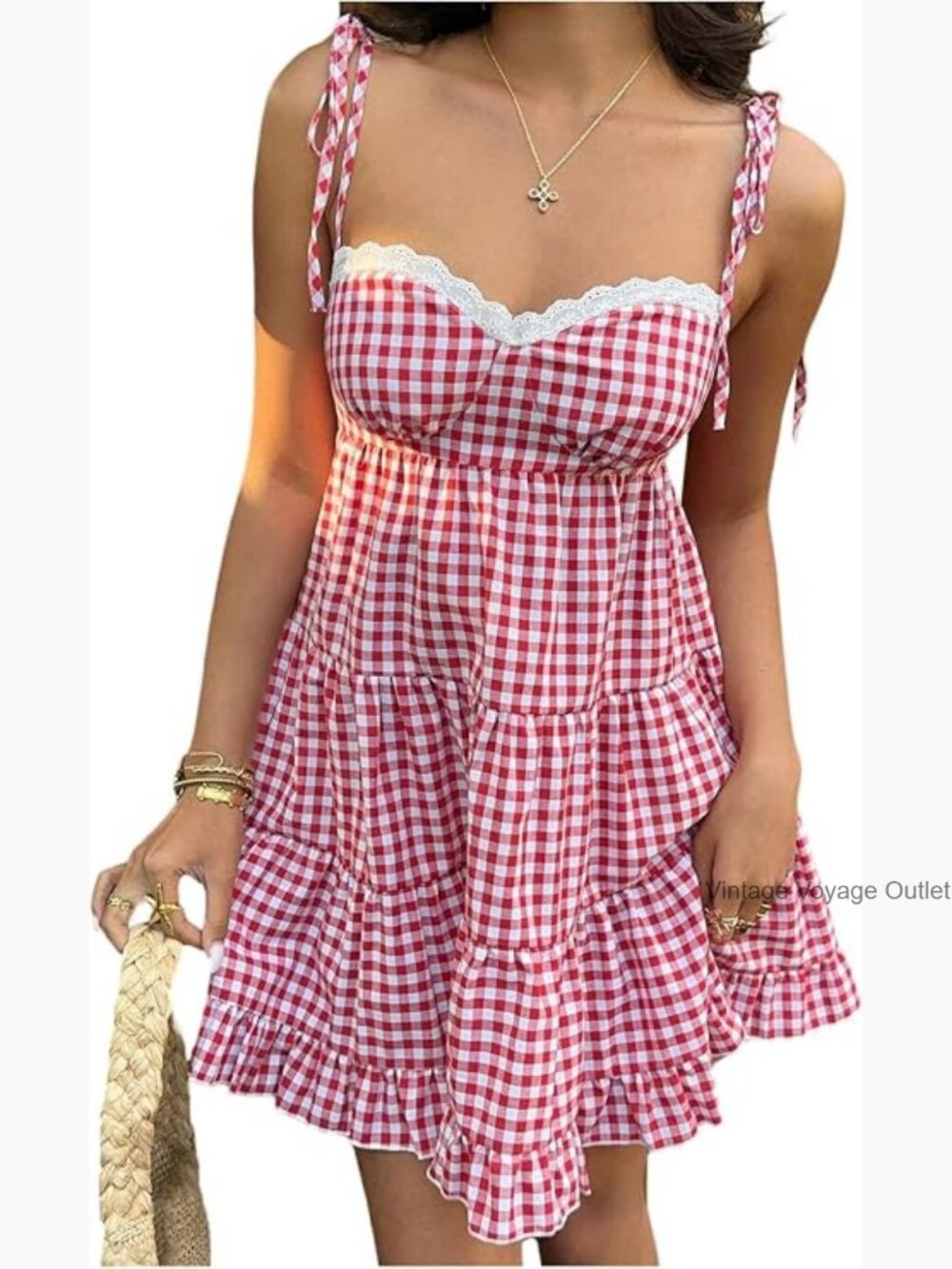 Gingham Tie Spaghetti Strap Sundress Cute Flowy Short Dress
